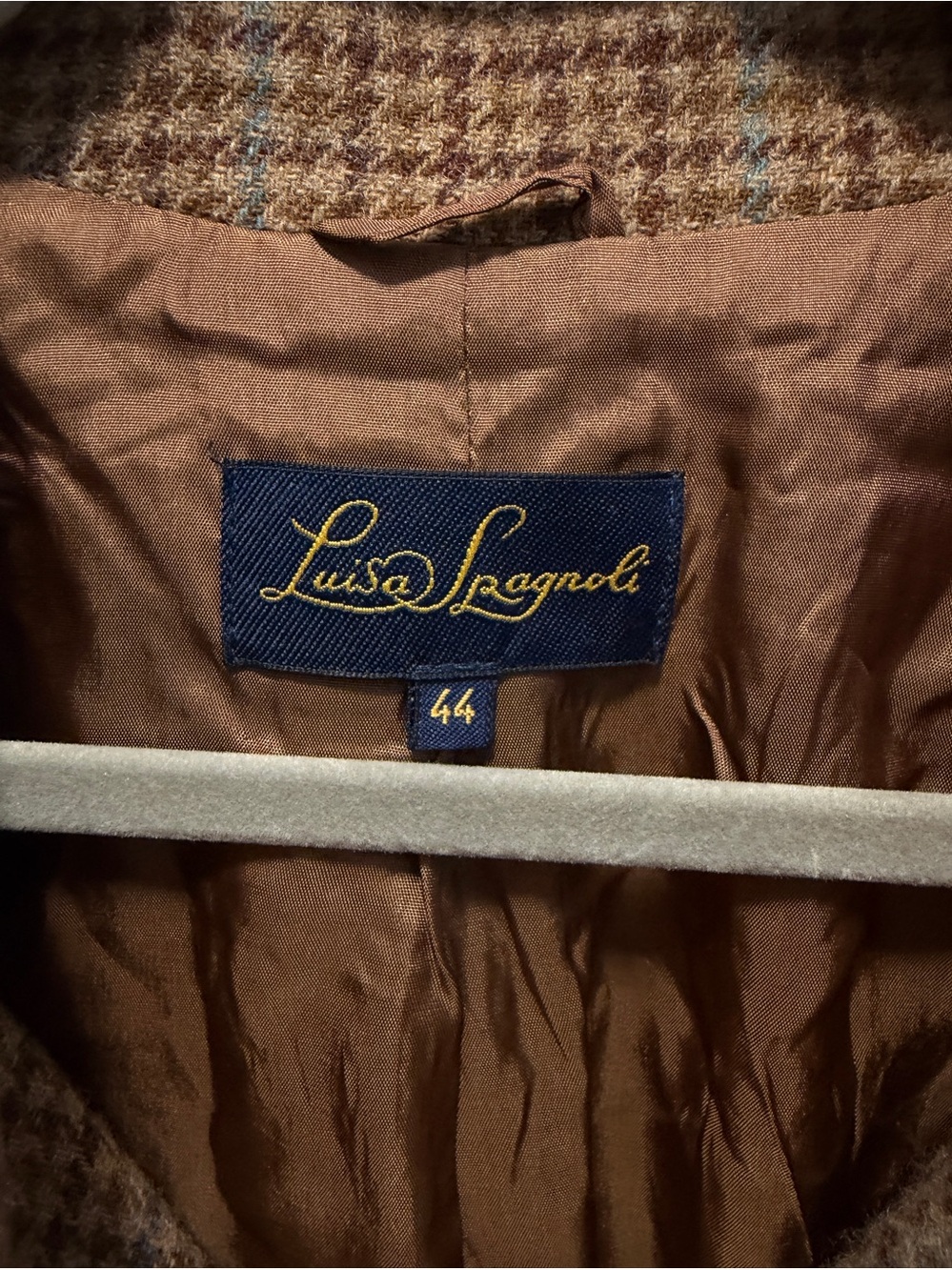 Luisa Spagnoli Jacket w/Leather Collar Plaid Dark‎ Academia Quiet Luxury Size 4 - Picture 6 of 9
